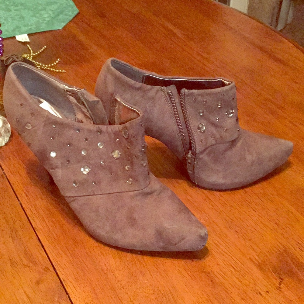 Brown rhinestone booties